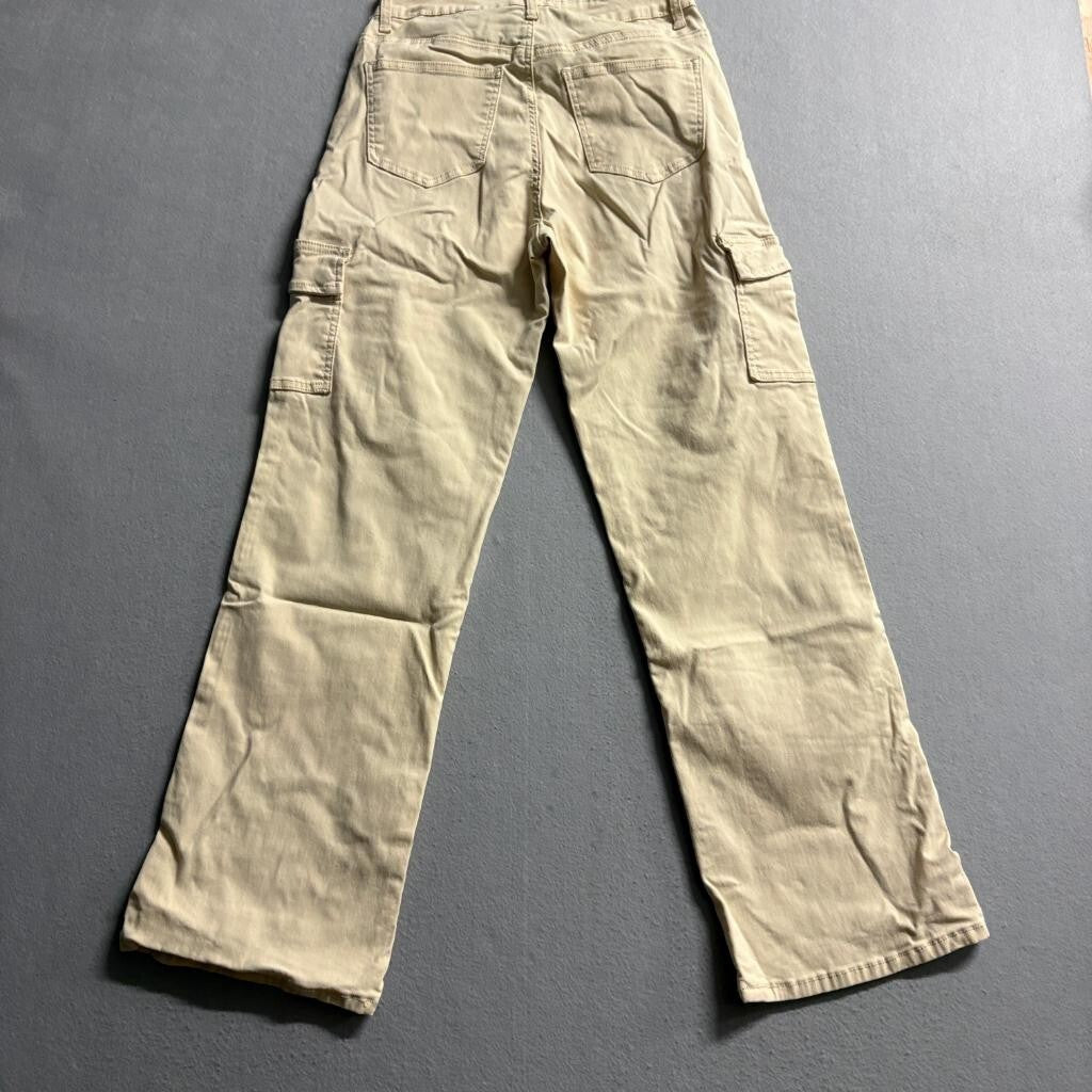 926 Jeans Womens Beige Cargo Pants Size 7 High Rise Wide Leg Utility Khaki