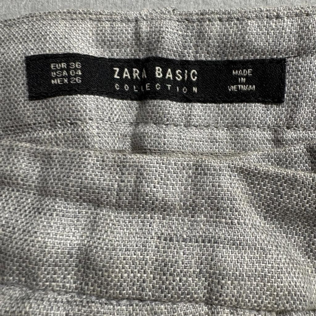 Zara Basic Collection Women's 100% Linen Pants Size 4 Gray Cuffed Ankle Trousers