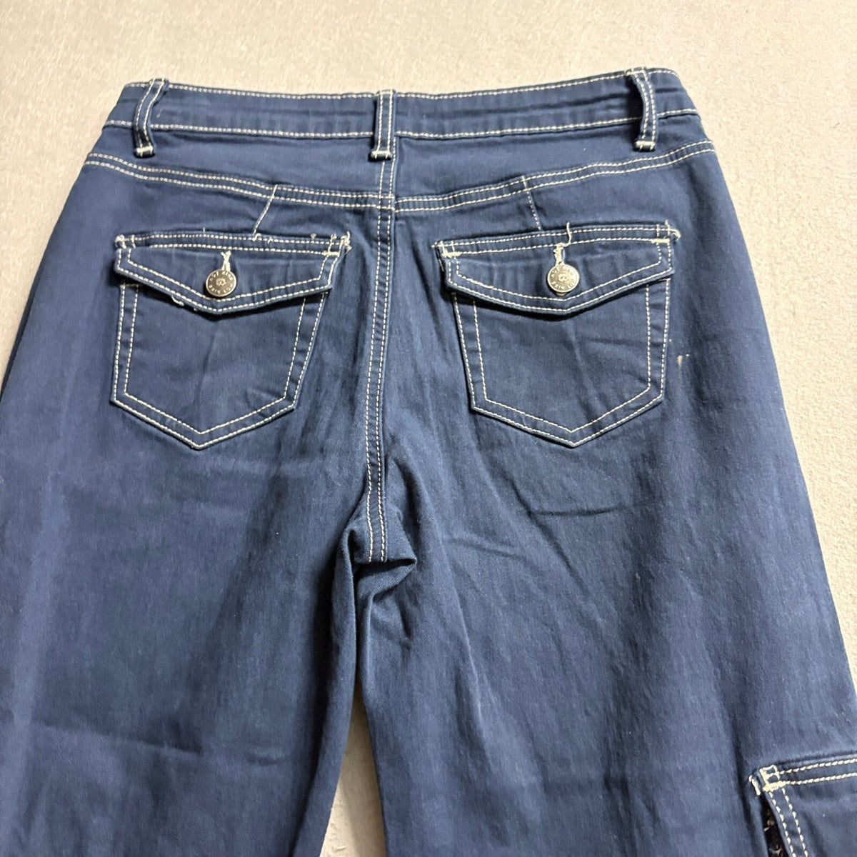 Hot Kiss Cargo Pants Womens 5 Navy Blue Mid Rise Wide Leg Contrast Stitch Y2K