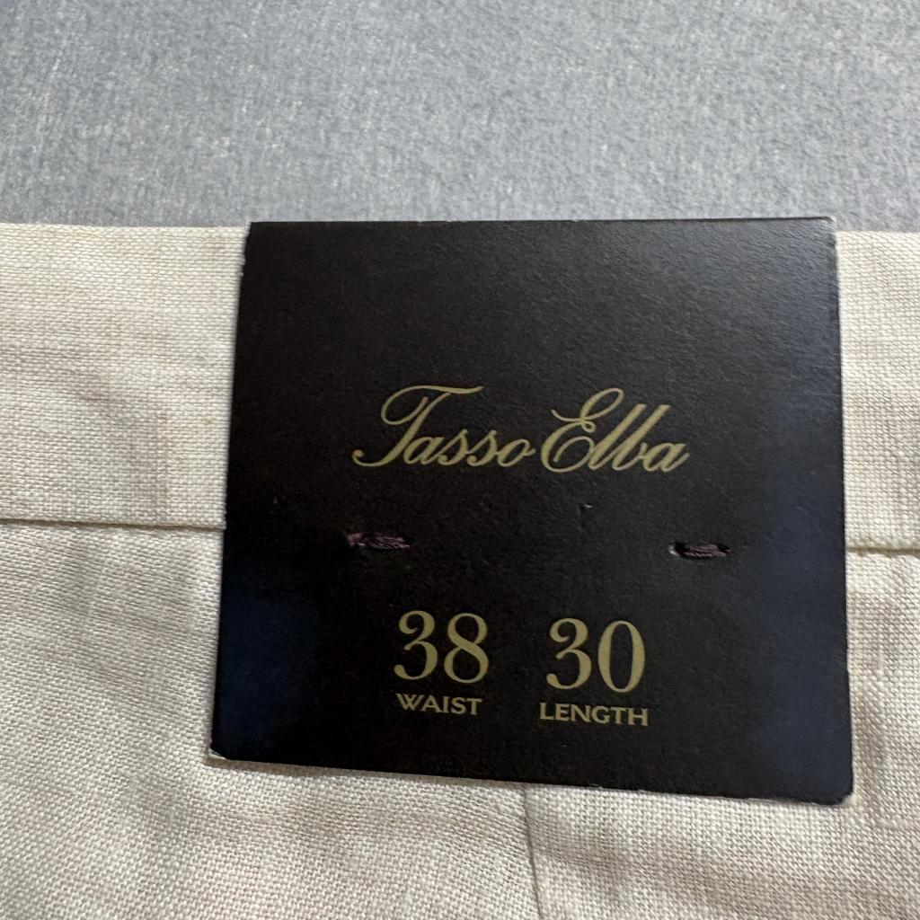 Tasso Elba Island Mens 38x30 Linen Pants Beige Flat Front Summer Beach Trousers
