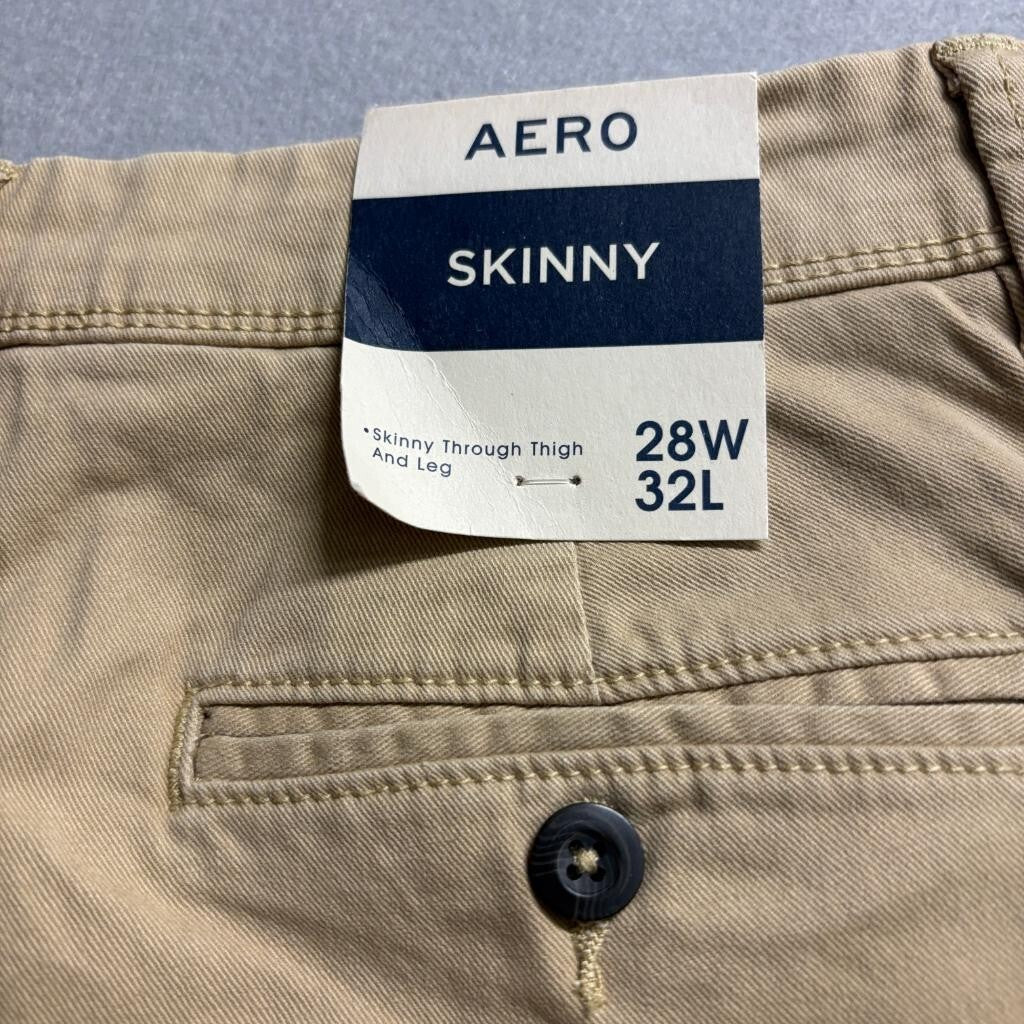Aeropostale Mens Skinny Chino Pants 28x32 Khaki Tan Cotton Stretch Casual