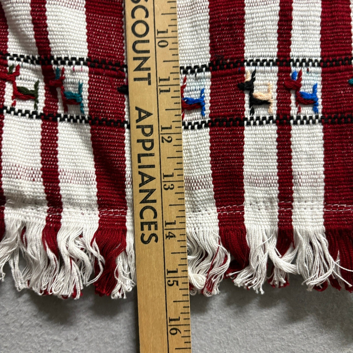 Vintage Handwoven Peruvian Llama Crossbody Bag Red White Striped Fringe Boho