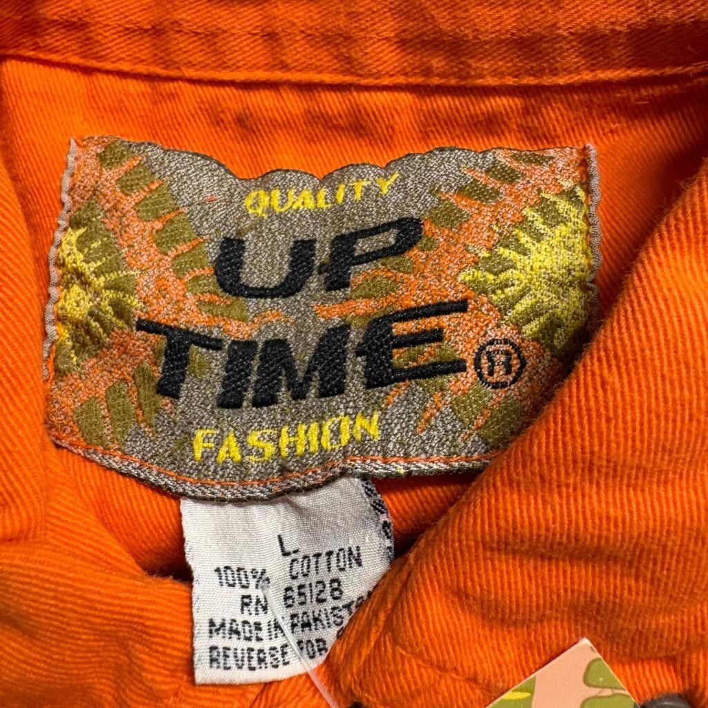 Up Time Fashion Mens Large Orange Cotton Denim Button Down Shirt Long Sleeve NWT