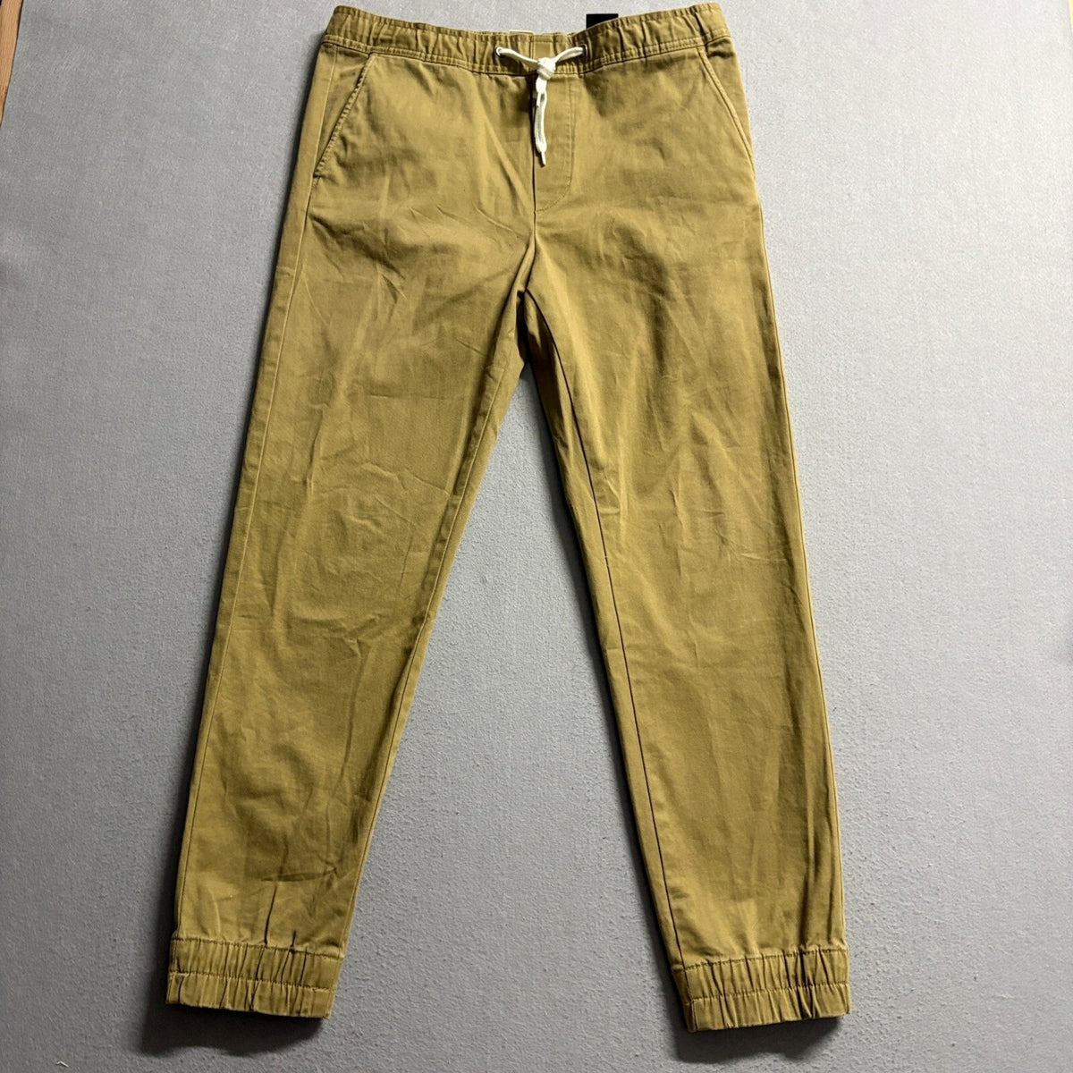 H&M LOGG Mens Small Beige Khaki Jogger Pants Slim Fit Stretch Elastic Waist Cuff