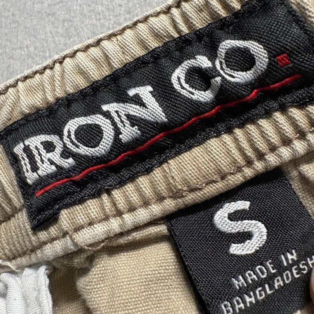 Iron Co Mens Jogger Pants Size S Khaki Beige Cotton Blend Stretch Elastic Waist