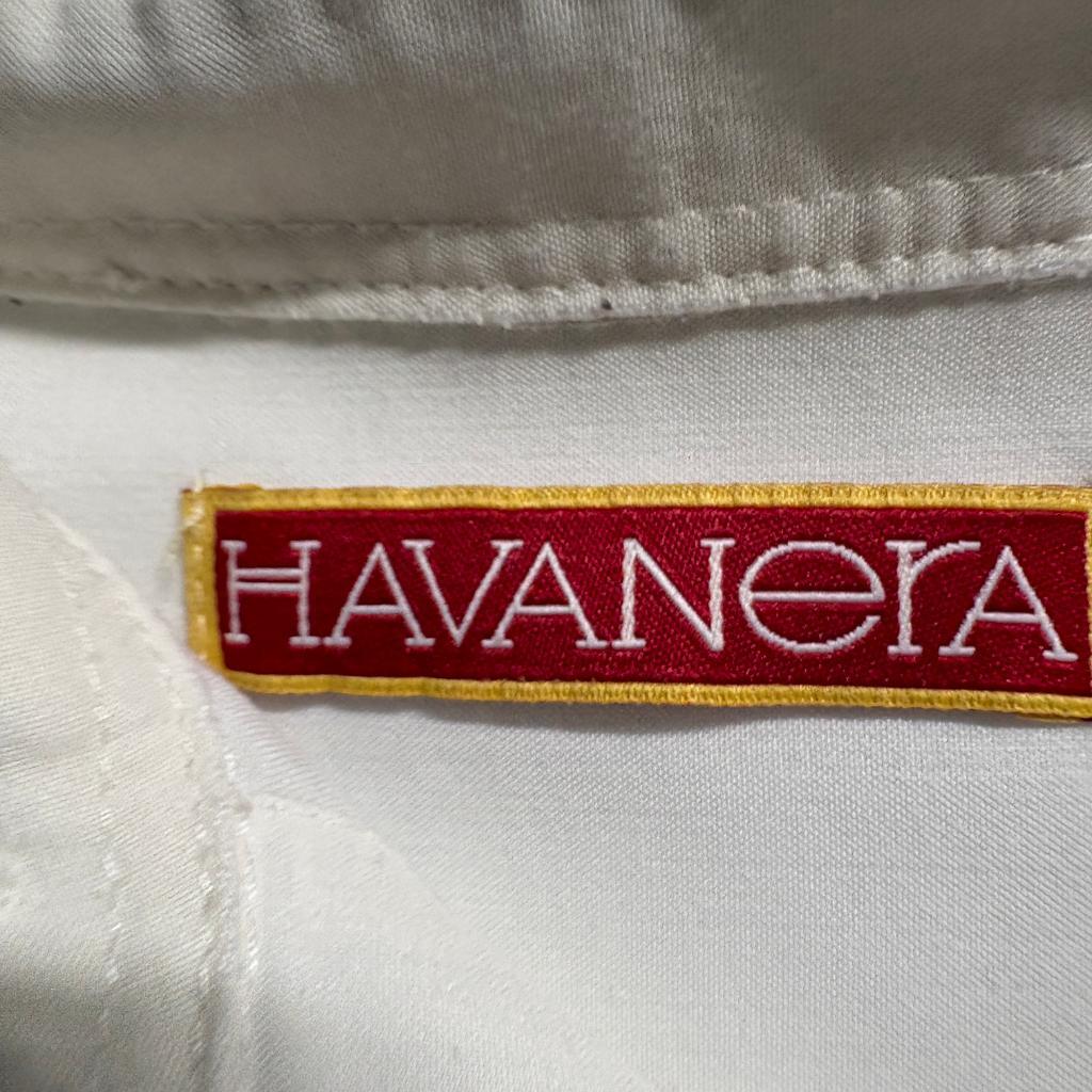 Havanera Guayabera Shirt Mens Medium White Rayon Blend Short Sleeve Cuban Camp