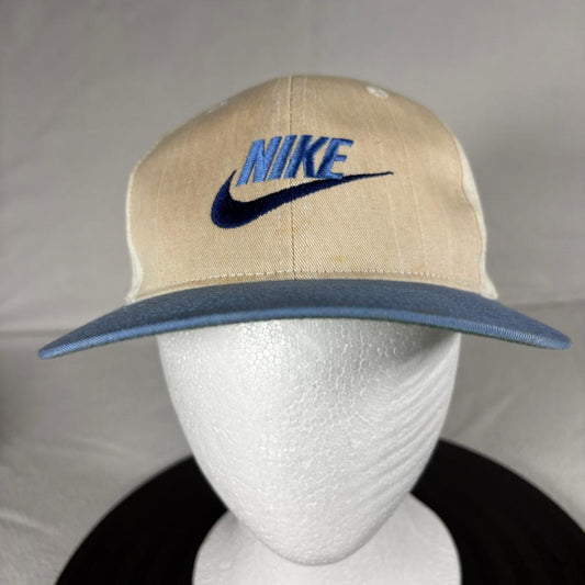 Vintage Nike Swoosh Snapback Hat Mens Beige Blue Green Under Visor Cap