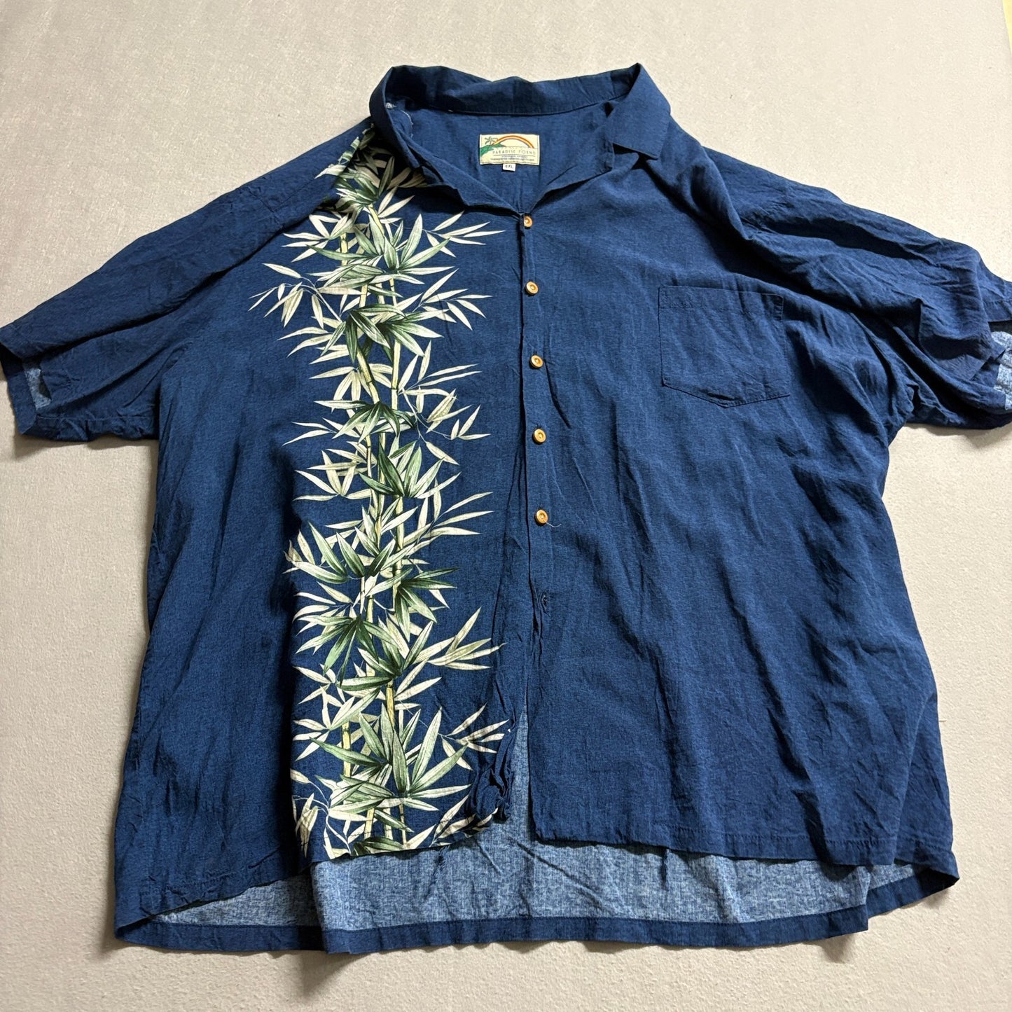 Paradise Found Hawaiian Aloha Shirt 4XL Fits Like 4XL Blue Bamboo Rayon Camp Mad