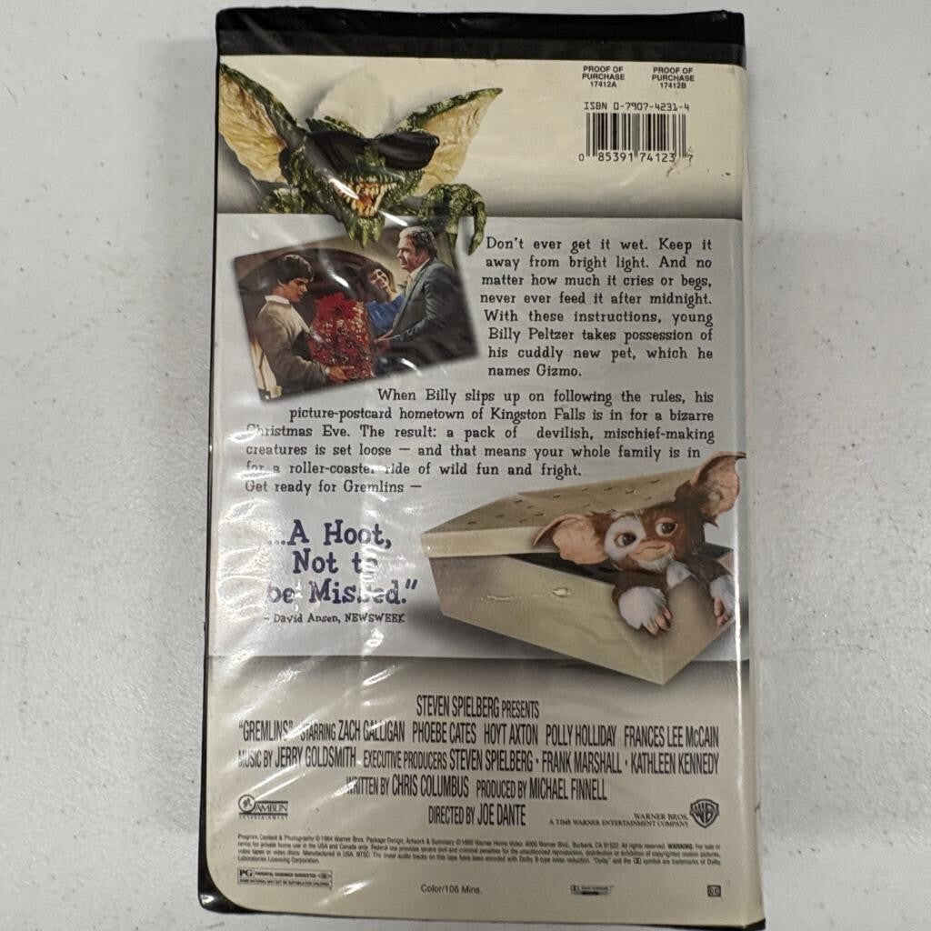 Gremlins VHS 1984 Clamshell Warner Home Video Steven Spielberg PG