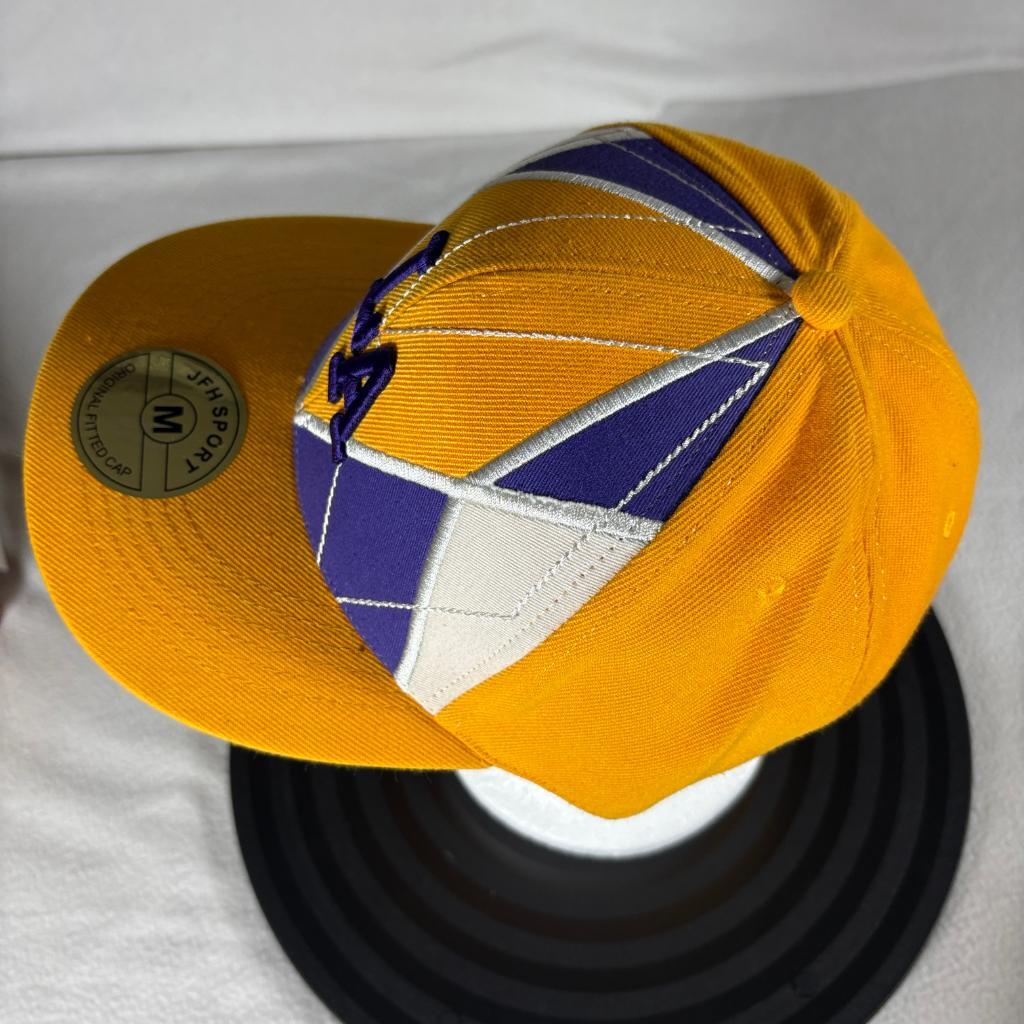 Los Angeles Lakers JFH Headwear Fitted Hat Size M Yellow Purple Argyle Cap