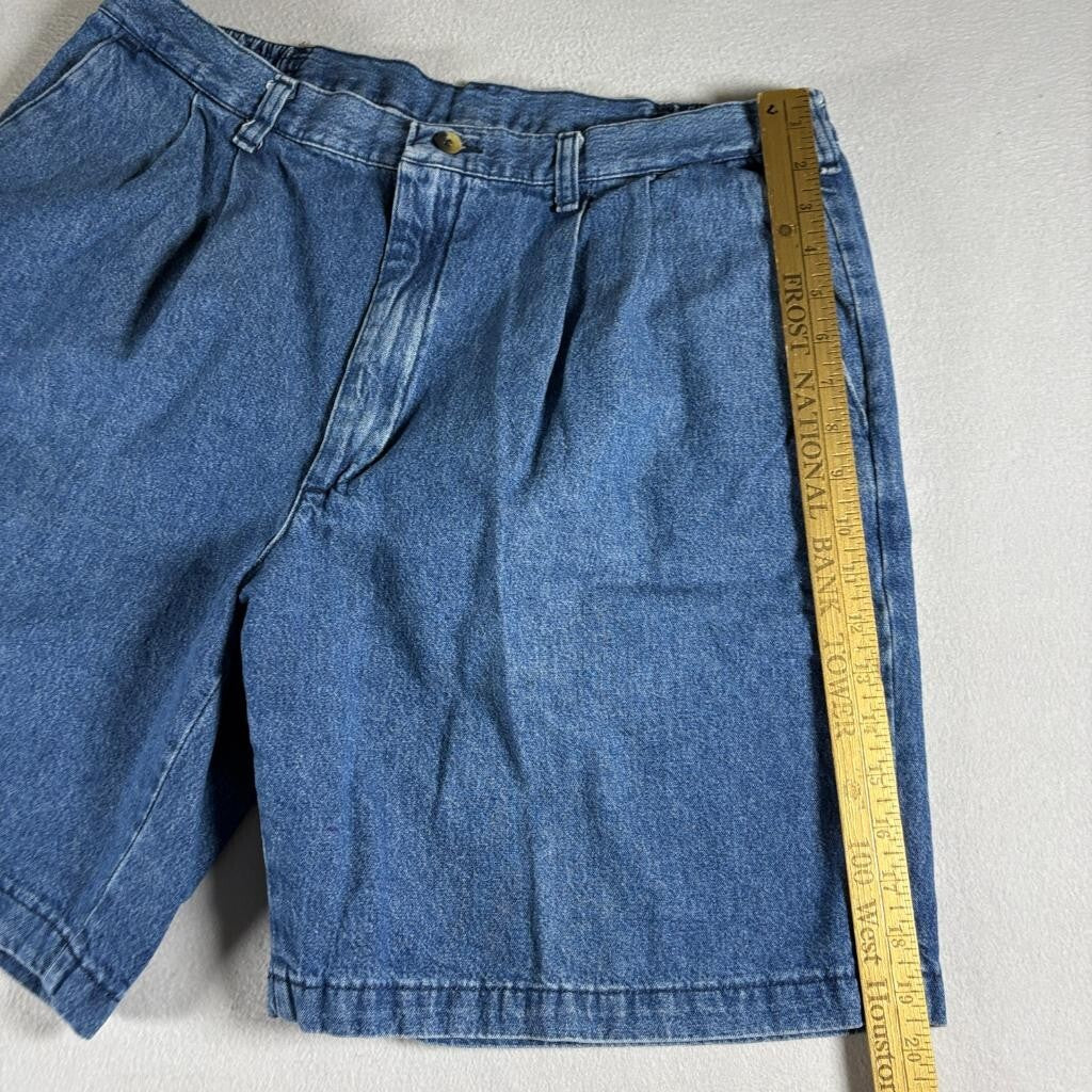 Wrangler Hero Originals Denim Shorts Mens 36 Blue Pleated Front Elastic Waist