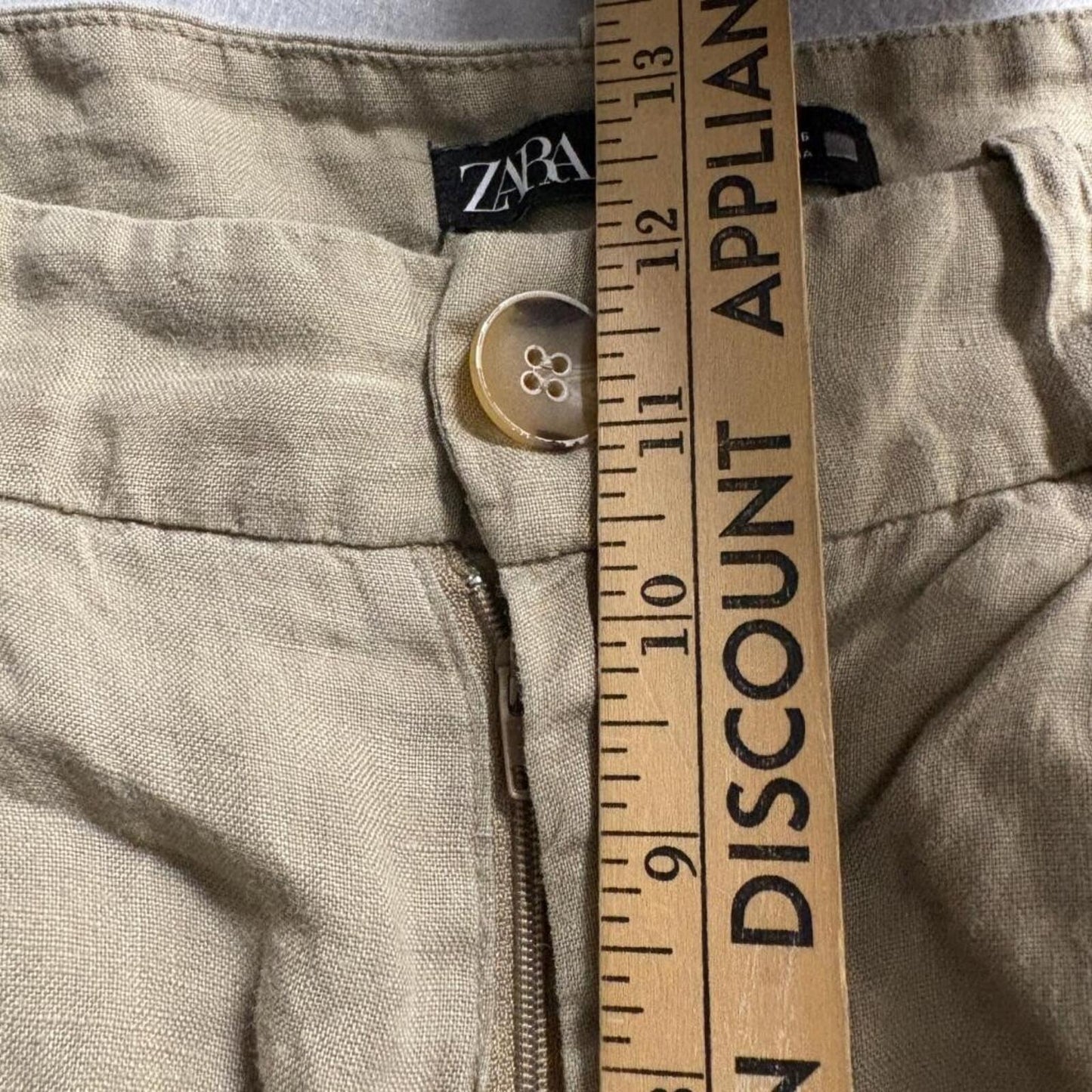 Zara Linen Pants Womens Small Olive Green Wide Leg Pleated High Rise Casual
