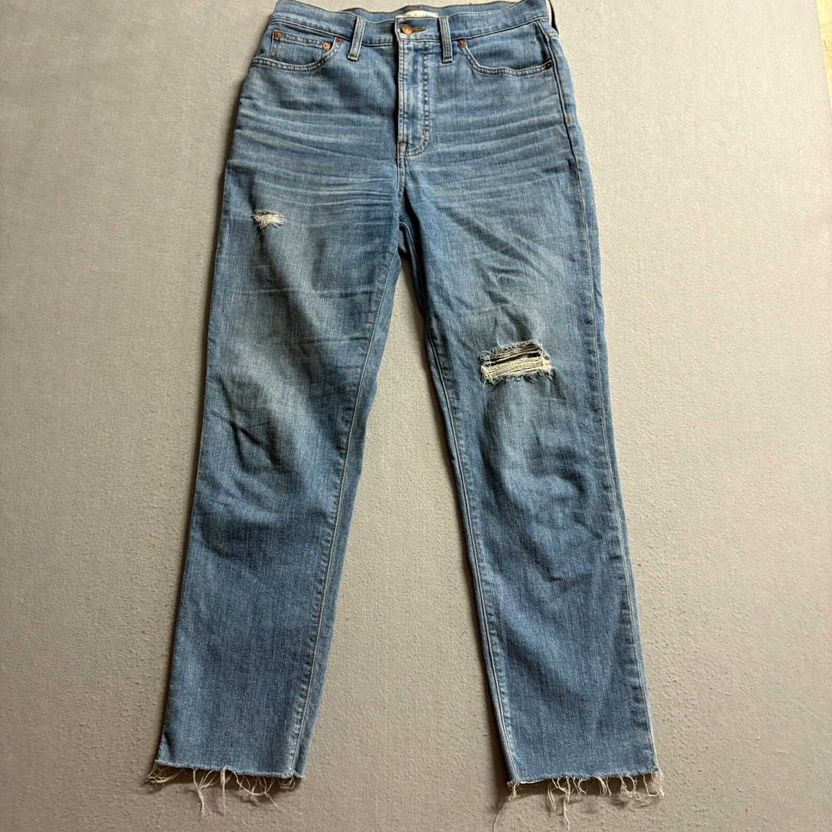 Madewell The Perfect Vintage Jean Womens 27 Blue Distressed Raw Hem High Rise