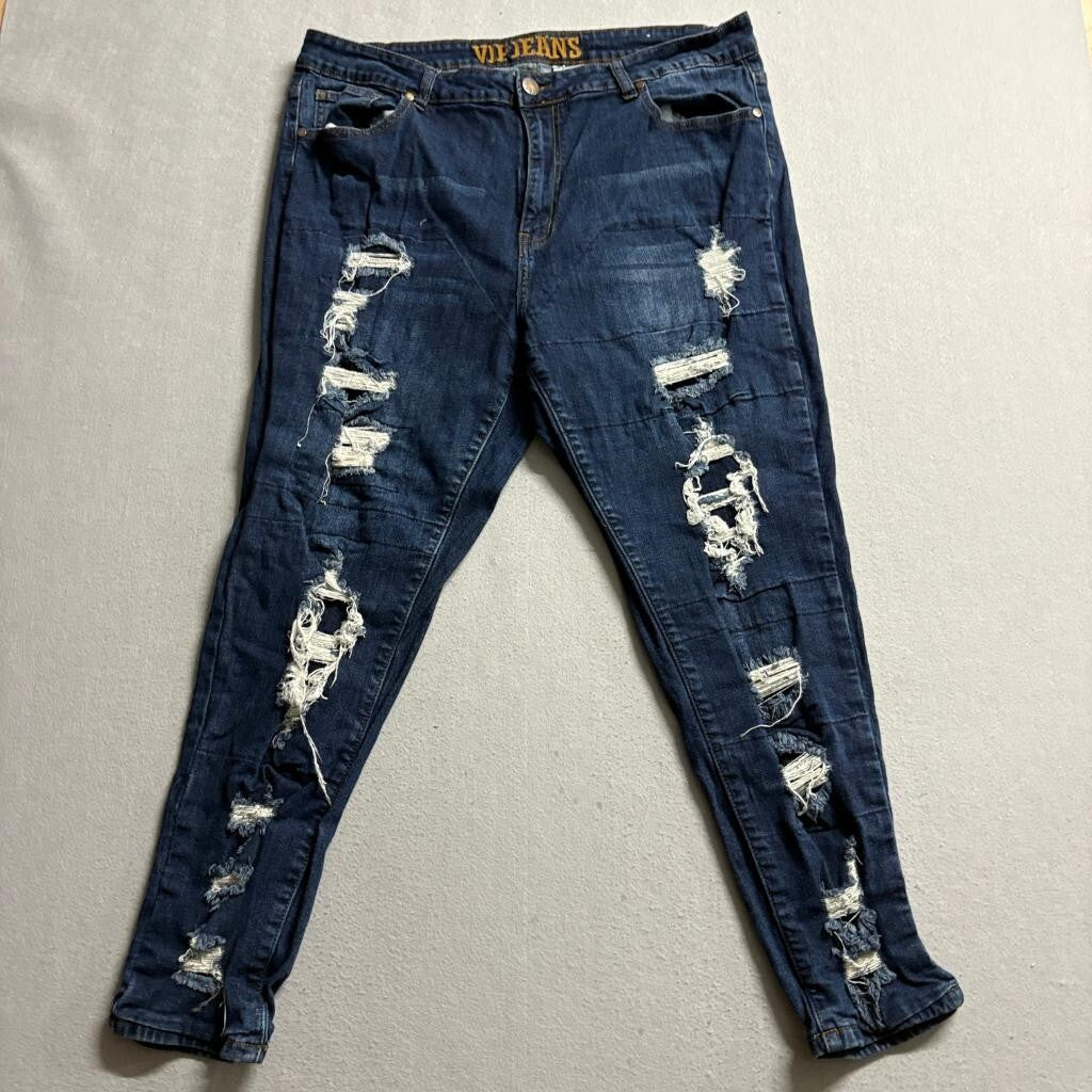 VIP Jeans Womens Size 17 18 Distressed Ripped Skinny Denim Blue Stretch Plus