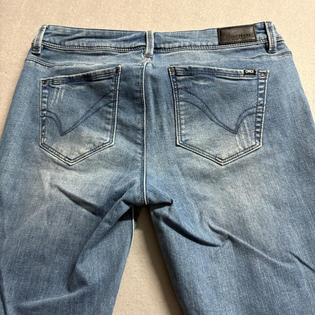 ONLY Essential Repair LW Super Skinny Denim Jeans Womens Size 28 Distressed Blue