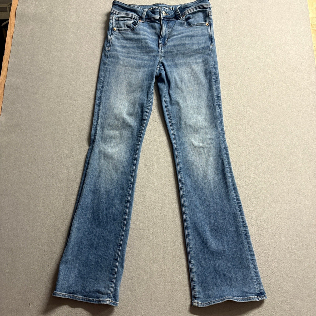 American Eagle Kick Boot Jeans Womens Size 10 Long Next Level Stretch Blue Denim