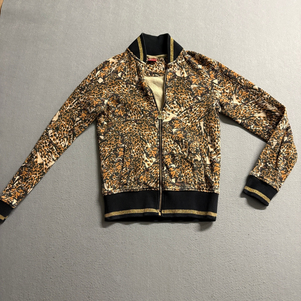 Puma Track Jacket Womens Small Leopard Print Gold Lurex Metallic Trim Full Zip