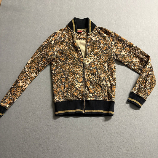 Puma Track Jacket Womens Small Leopard Print Gold Lurex Metallic Trim Full Zip