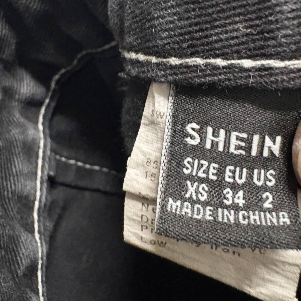 Shein Black Carpenter Jeans Womens XS 2 High Rise Contrast Stitch Straight Leg