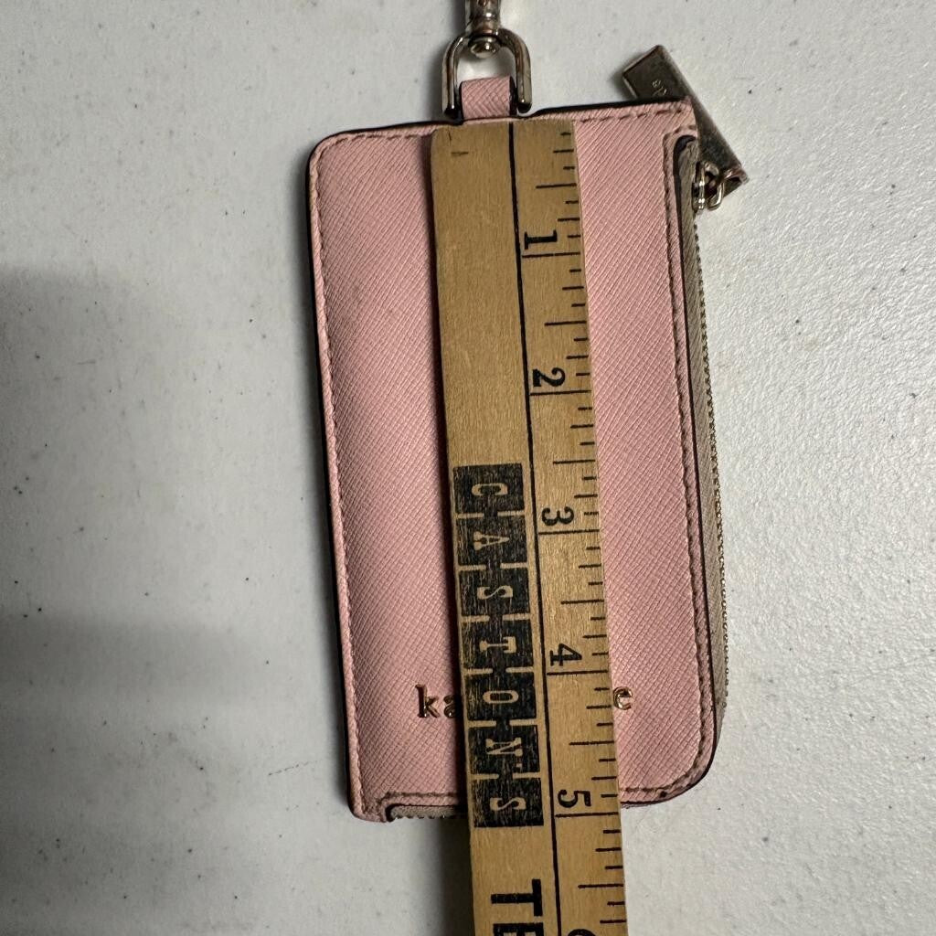 Kate Spade New York Pink Saffiano Leather ID Lanyard Card Holder Zip Wallet