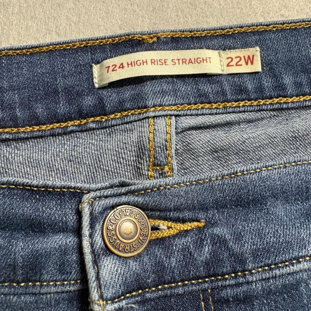 Levis 724 High Rise Straight Jeans Womens 22W Blue Denim Stretch Waterless
