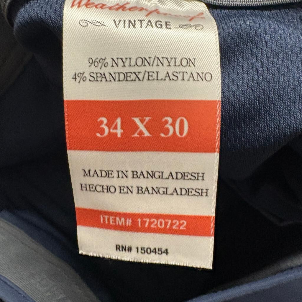 Weatherproof Vintage Mens 34x30 Blue Nylon Spandex Stretch 5 Pocket Pants