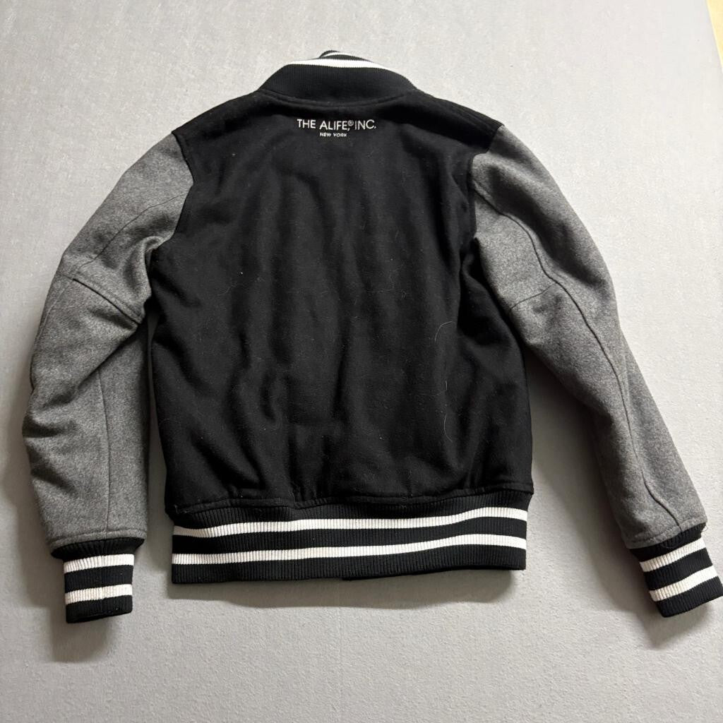 Alife NY Mens Varsity Jacket Medium Black Grey Wool Blend Letterman Snap Button
