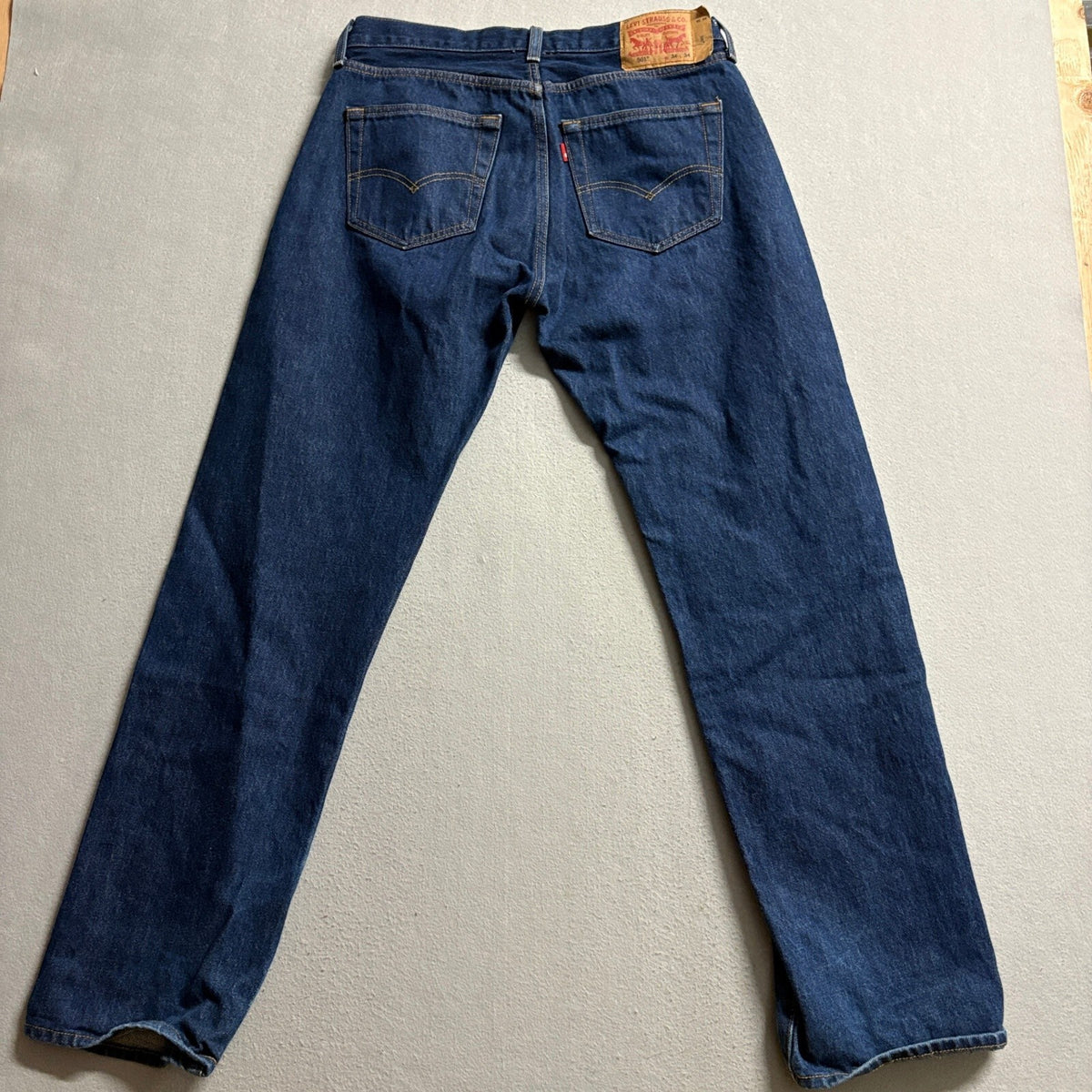 Levis 501 Button Fly Jeans Mens 34x34 Dark Wash Denim Straight Leg Blue