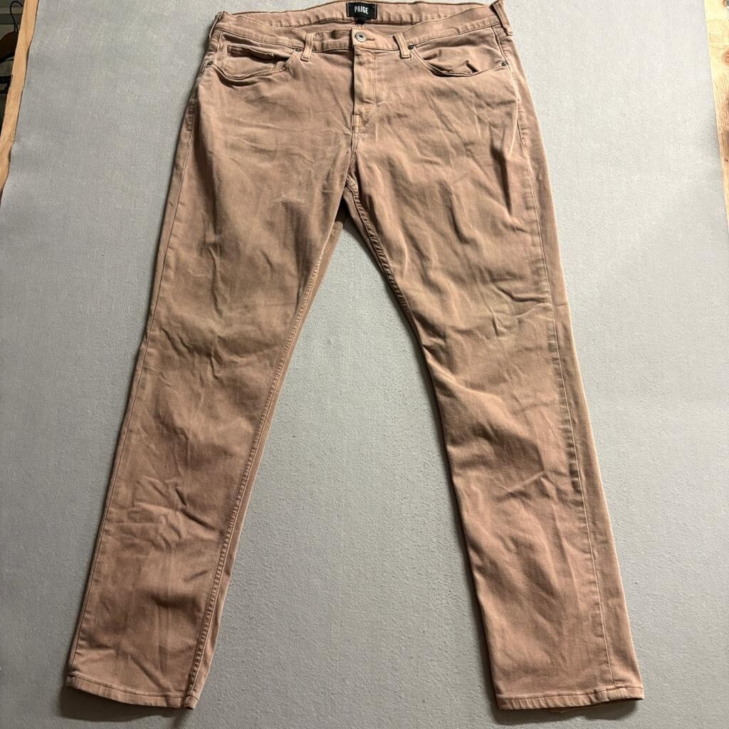 Paige Mens Jeans Size 38 Brown Tan Stretch Denim Made in USA Slim Straight