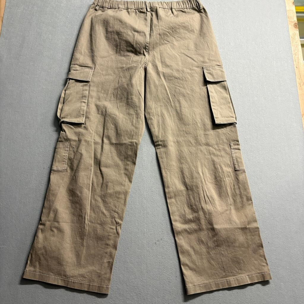 Orange Kiss Essentials Cargo Pants Womens XL Brown Cotton Stretch Wide Leg