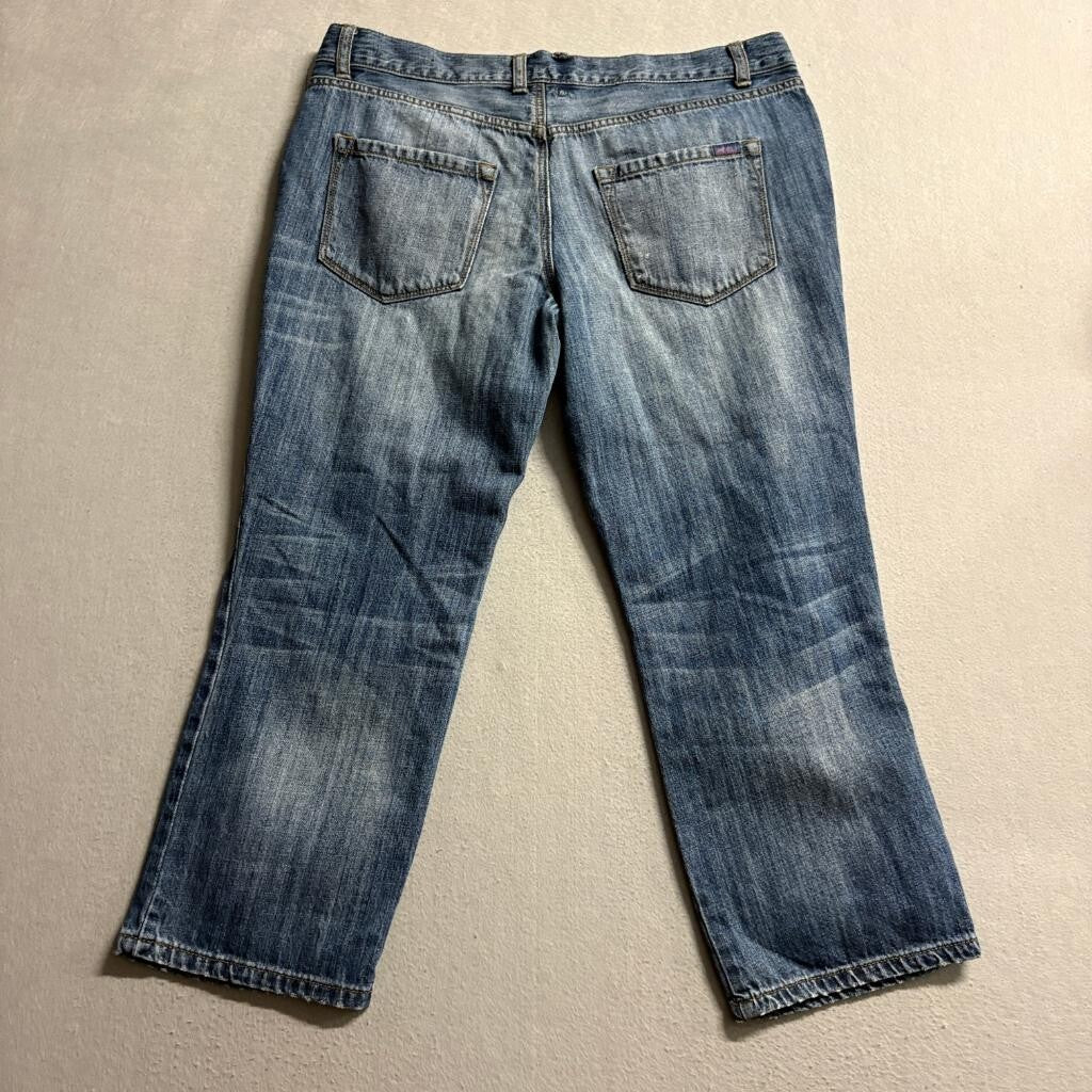 I Heart Ronson Distressed Crop Jeans Womens Size 12 Blue Denim Ripped Straight