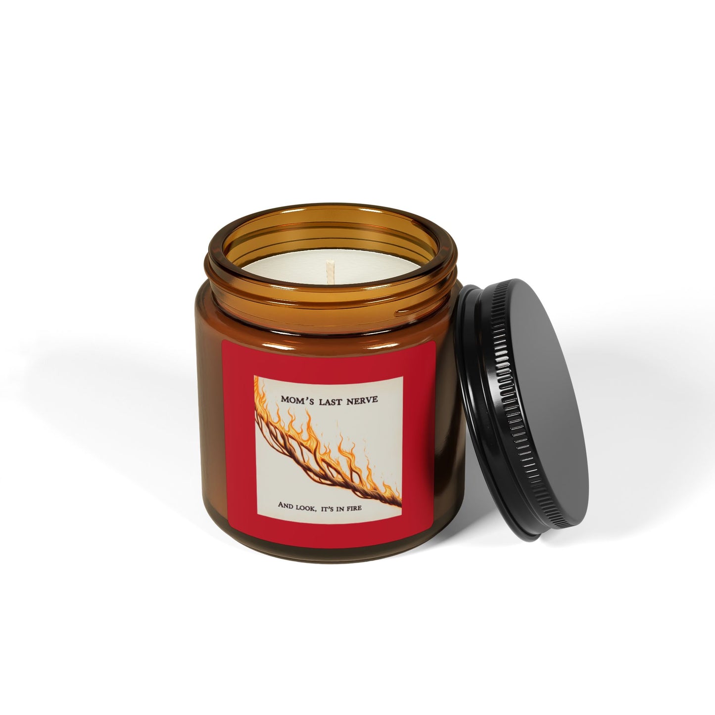 Moms Last Nerve On Fire Scented Soy Candle (Multi-Size, Amber Jar) Printify