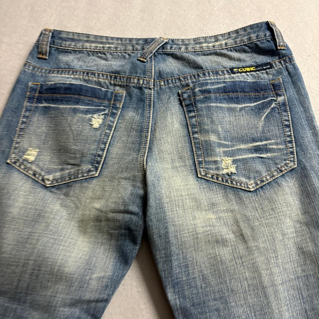 Cubic Product Jeans Mens XL Blue Denim Straight Leg Whiskered 100% Cotton