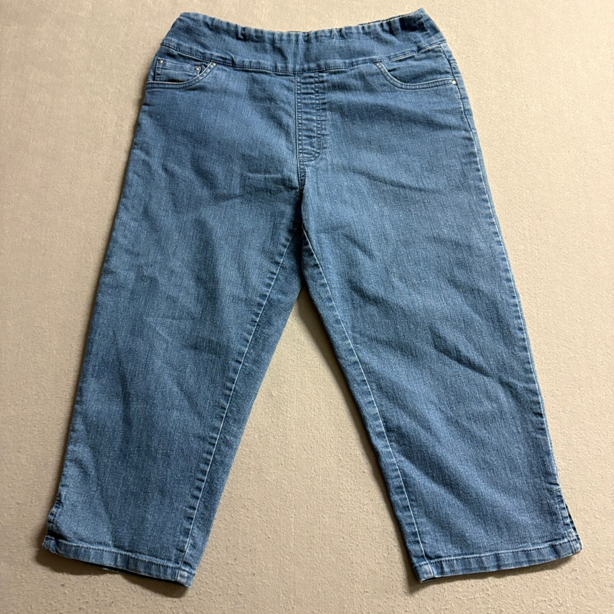 Blair Womens Pull On Denim Crop Pants Size 10 Blue Stretch Elastic Waist Capris