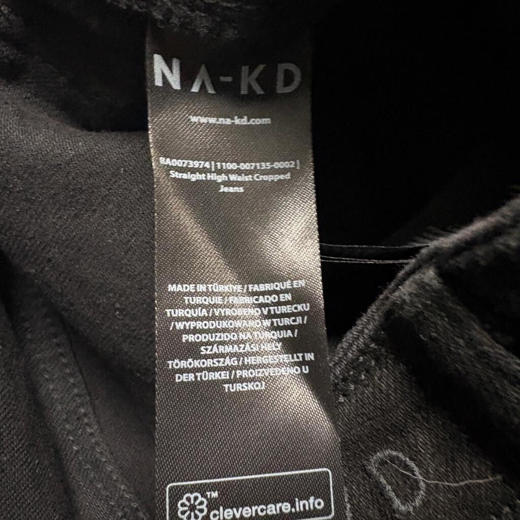 NA-KD Straight High Waist Cropped Jeans Womens Size 34 Black Denim