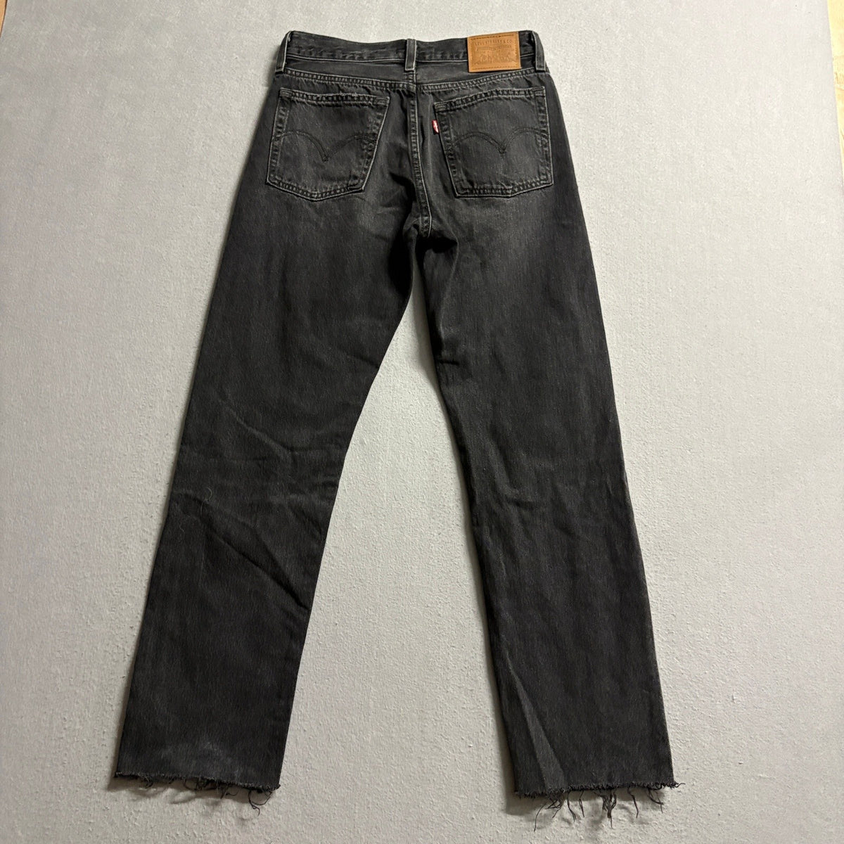 Levi's Premium Wedgie Straight Jeans Womens 26 Black Distressed Raw Hem Denim
