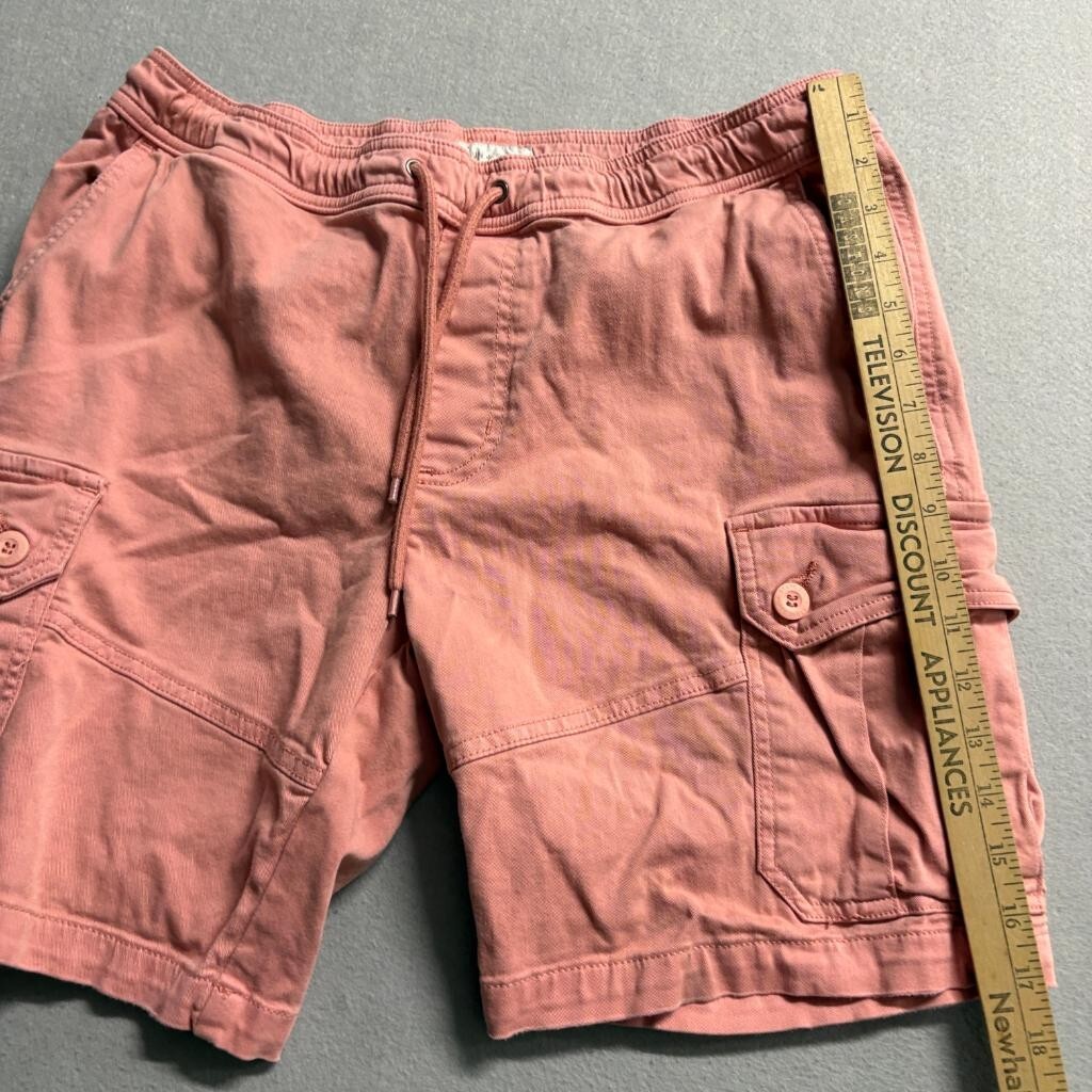 Sun + Stone Mens Cargo Shorts Medium Pink Cotton Blend Elastic Drawstring Waist