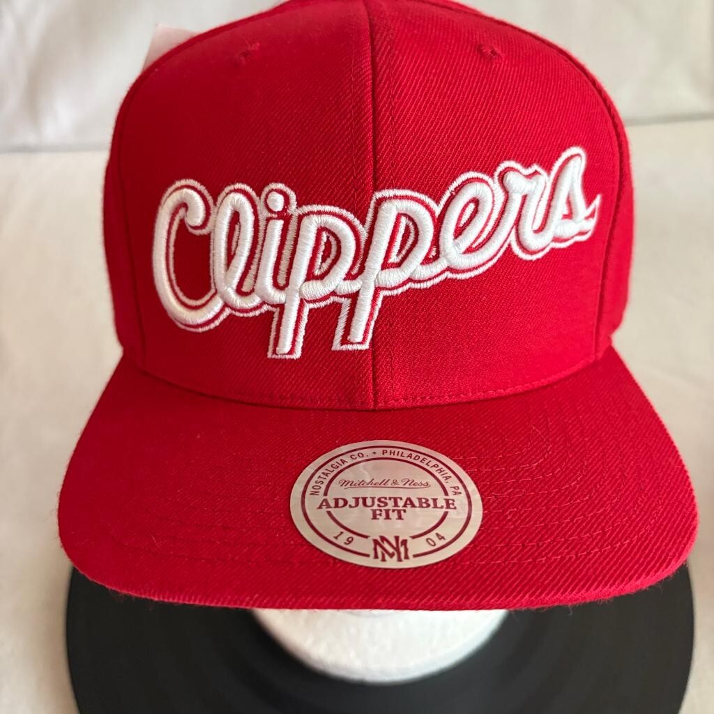 LA Clippers Mitchell & Ness Snapback Hat Red Script Logo NBA Basketball Cap OSFA