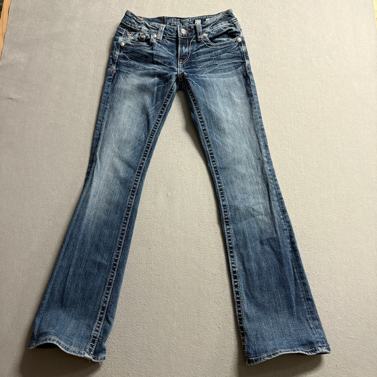 Miss Me Bootcut Jeans Womens 27 Blue Denim Embellished Stars Rhinestones JD1067B