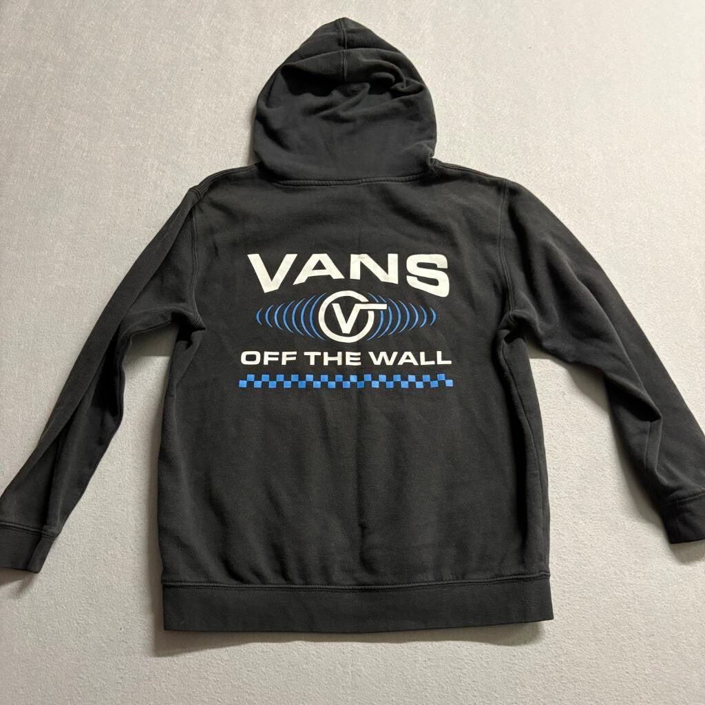 Vans Off The Wall Hoodie Mens Large Black Graphic Pullover Sweatshirt