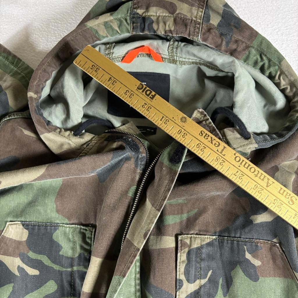 Zara 1975 Camouflage Hooded Field Jacket Mens Small Green Woodland Camo Utility
