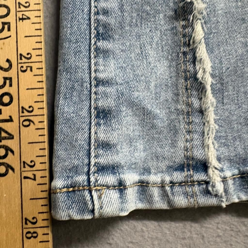 Shein Petite Women's Size M Distressed Flare Jeans Light Wash Raw Hem Fringe