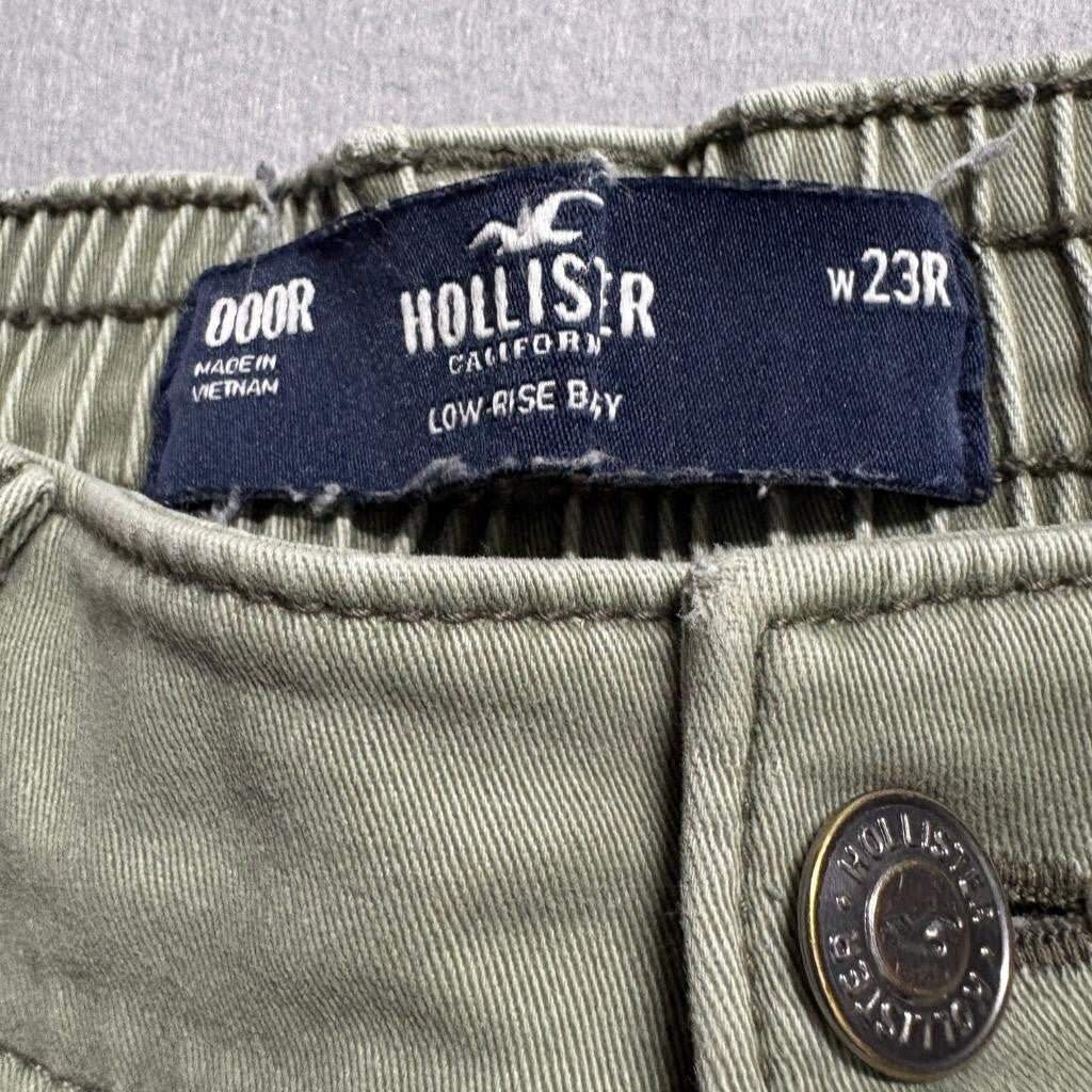 Hollister Low Rise Utility Cargo Pants Womens 23R Green Cotton Blend Wide Leg