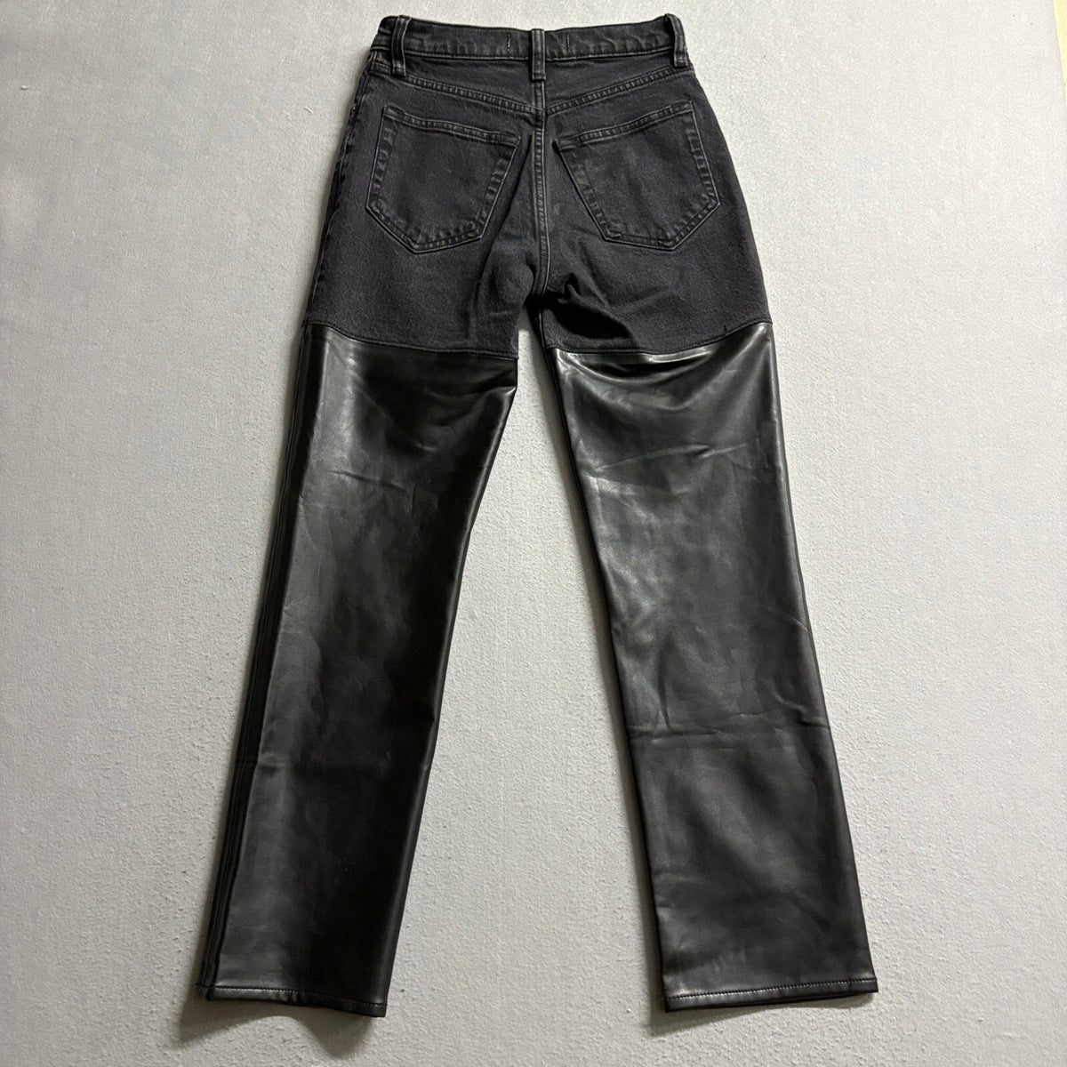 Abercrombie & Fitch 90s Straight Ultra High Rise Faux Leather Denim Jeans 24
