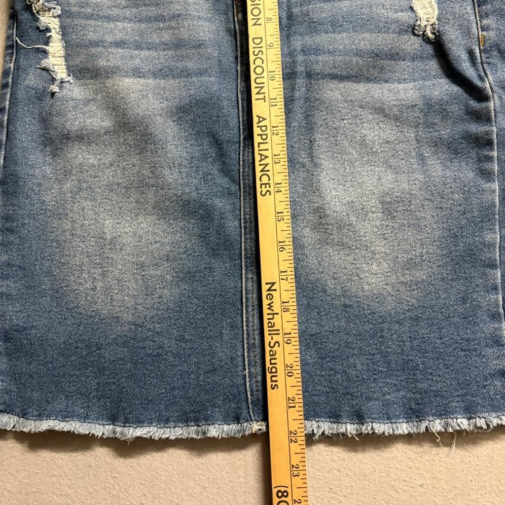 !iT Tatiana Denim Skirt Womens Size 12 Blue Distressed Frayed Hem Jean Skirt