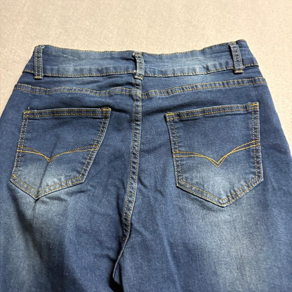Pastel Jeans Womens 13/14 Blue Denim Flare Raw Hem High Rise Stretch Pants