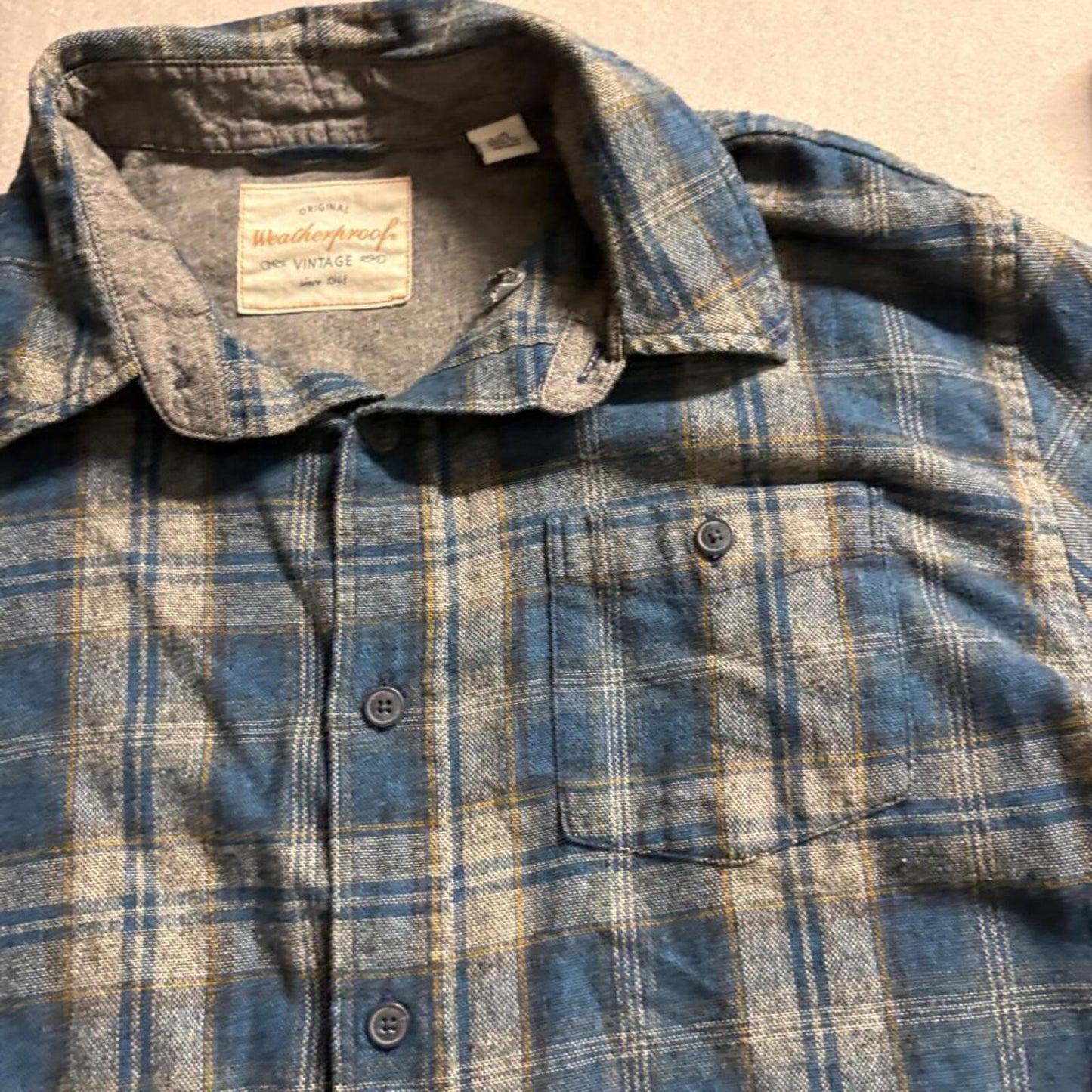 Weatherproof Vintage Flannel Shirt Mens Large Blue Plaid Long Sleeve Button Up