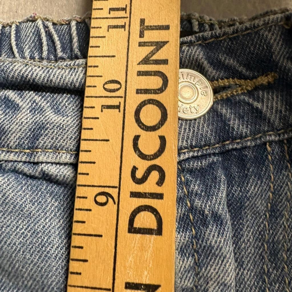Simple Society Cargo Jeans Womens 3/26 Blue Denim Elastic Waist Utility Pants