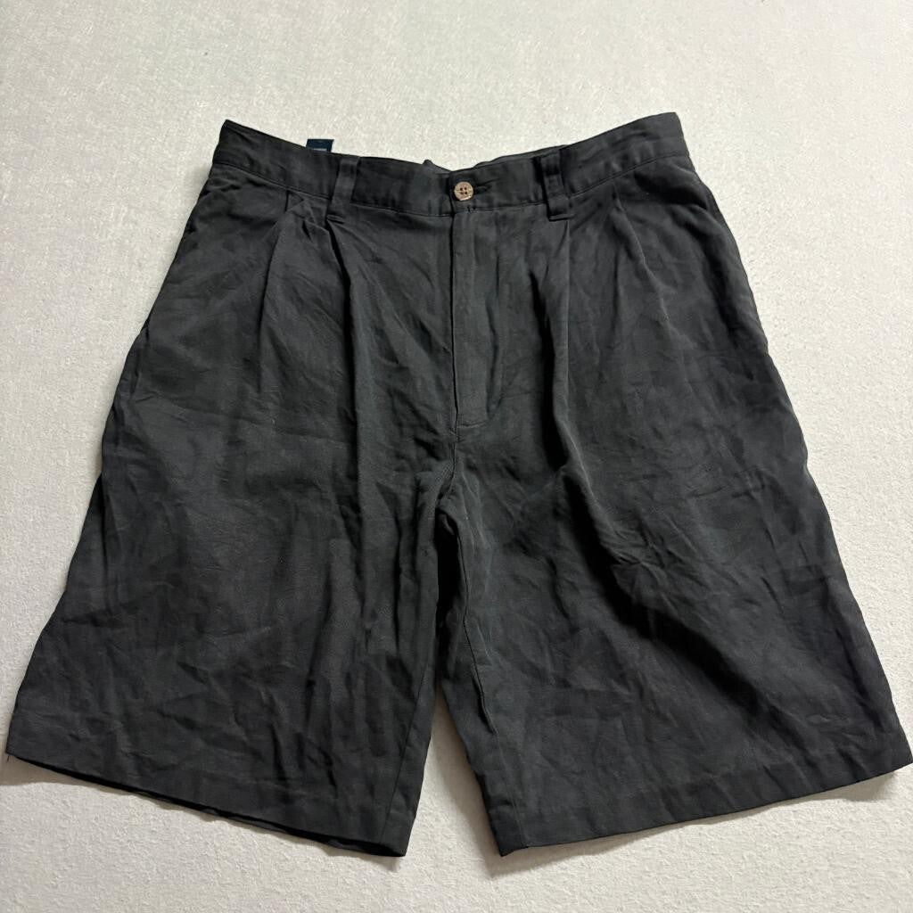Montego Resort Silk Shorts Womens 32 Black Herringbone Pleated Casual Summer