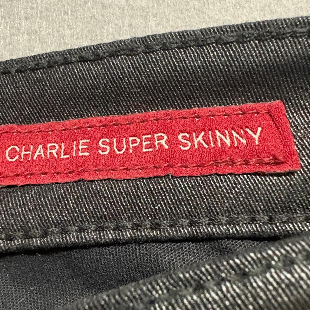 Lucky Brand Charlie Super Skinny Jeans Womens 2/26 Black Coated Waxed Denim
